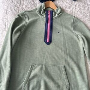 Vineyard Vines Mint Green Pullover with Navy Trim and Pink Whale Logo